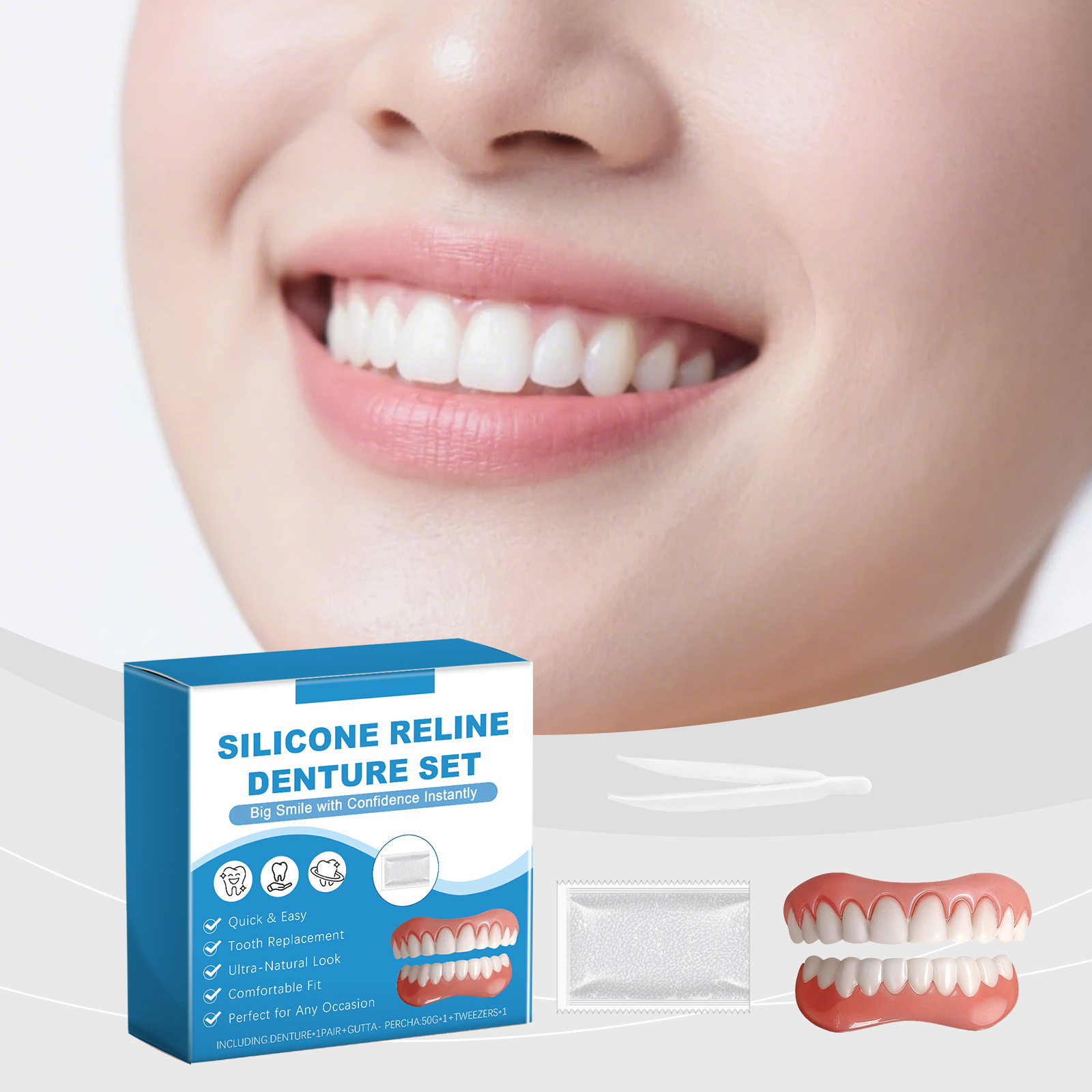 Denture Full Set Over Gums Kit - Full Cover Adhesive บทวิจารณ์และราคา